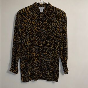 Express 100% Silk Leopard Print Blouse Size M Button Front Animal Print Top
